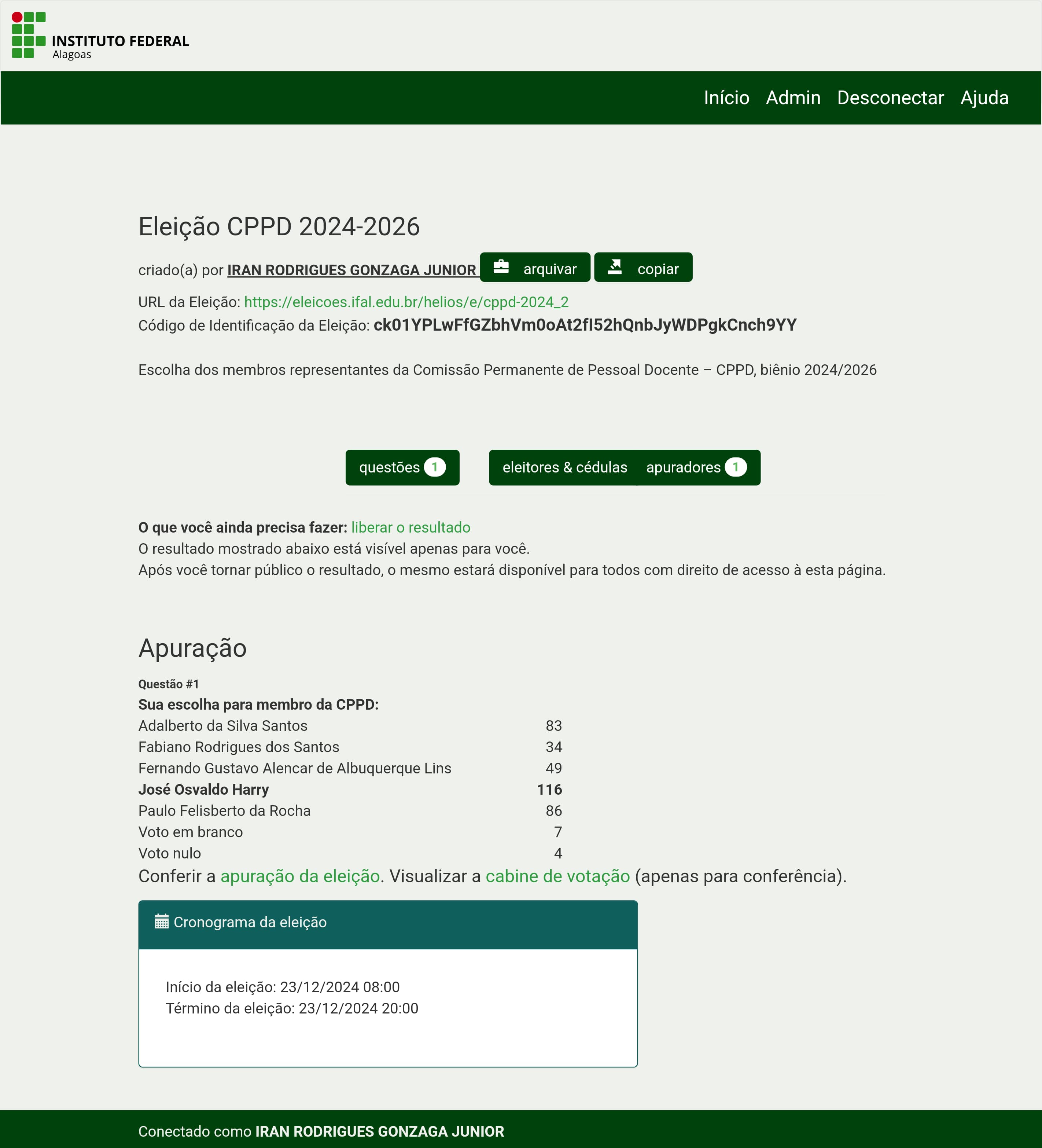 Resultado Preliminar Votação CPPD Bienio 2024-2026