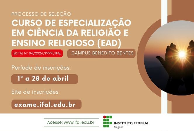 Registration for the major in Religious Sciences and Religious Education begins on Monday (1/4) — Federal Institute of Alagoas