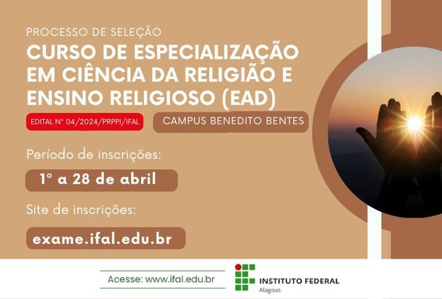 Inscrição para Especialização em Ciência da Religião e Ensino Religioso começa nesta segunda-feira (1º/4)