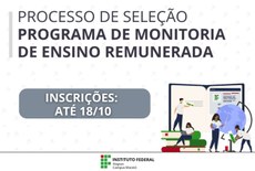 Inscrições são até 18/10 e bolsa é de R$400,00