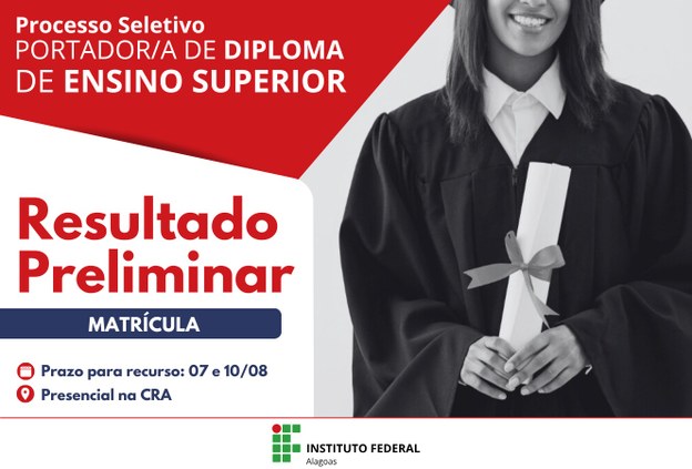 Ifal Maceió divulga resultado preliminar das matrículas para Portador de Diploma