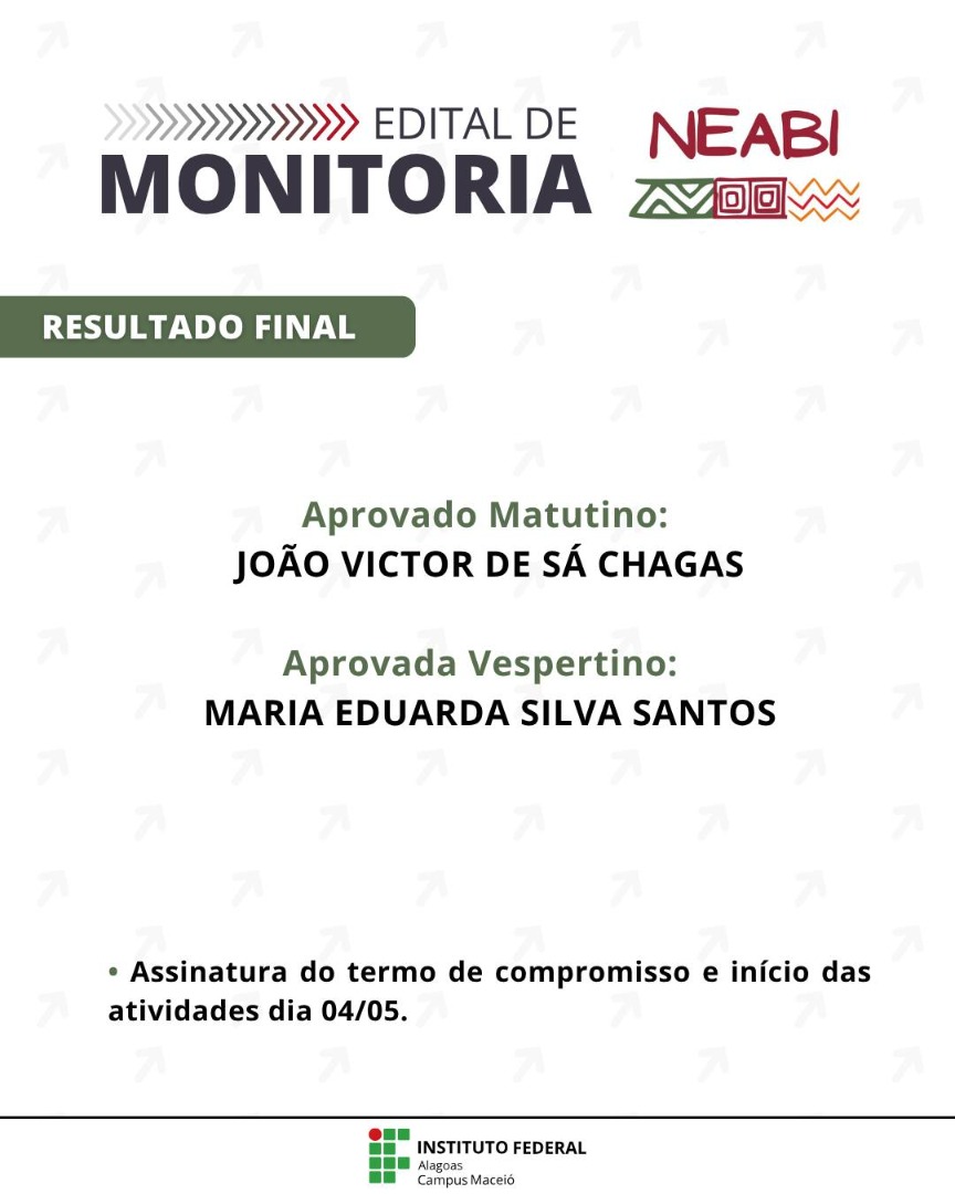 Neabi publica resultado final da monitoria do Neabi
