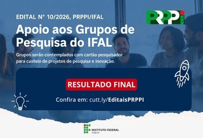 PRPPI divulga resultado final de edital para concessão de auxílio financeiro à pesquisa e inovação