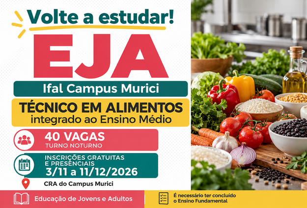 Ifal Murici abre 40 vagas para curso técnico em Alimentos na modalidade EJA