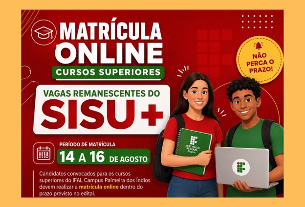 Ifal convoca candidatos para matrícula dos cursos superiores em Palmeira dos Índios