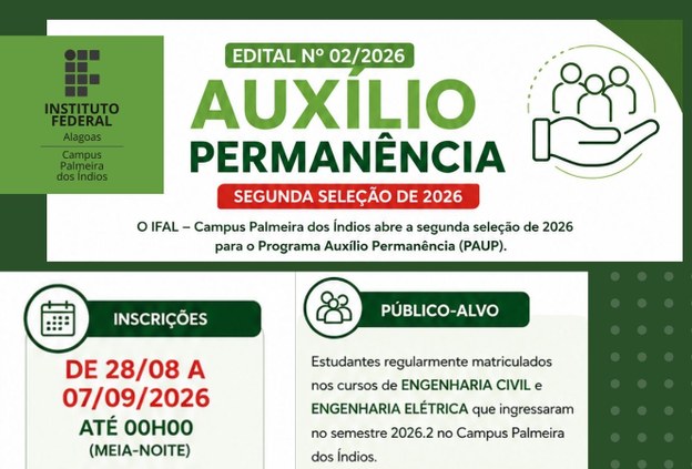 Ifal Palmeira dos Índios abre segunda seleção de 2026 para o Programa Auxílio Permanência