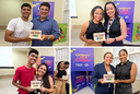 Na sequência, os alunos José Matheus, Maria Heloisa, Pedro Miguel e a professora Elisangela Santos premiados pelo Sebrae.