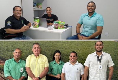 Registros da visita do diretor-geral Felipe Thiago e do coordenador Pablo Pinheiro à Cooperflores, em Ilha das Flores-SE, e à Asprovac, em Coruripe-AL, para formalização de convênio de estágio.