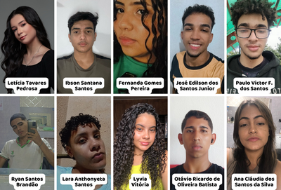 Nova equipe de bolsistas, que será orientada pelos docentes Elisangela Santos e Filipe Augusto.