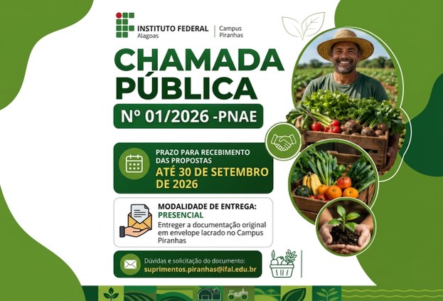 Campus Piranhas divulga Chamada Pública para aquisição de gêneros alimentícios pelo PNAE