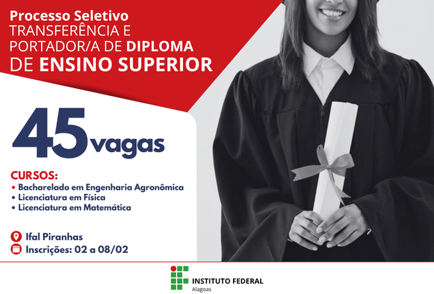 Ifal Piranhas publica editais para ingresso por transferência e portador de diploma