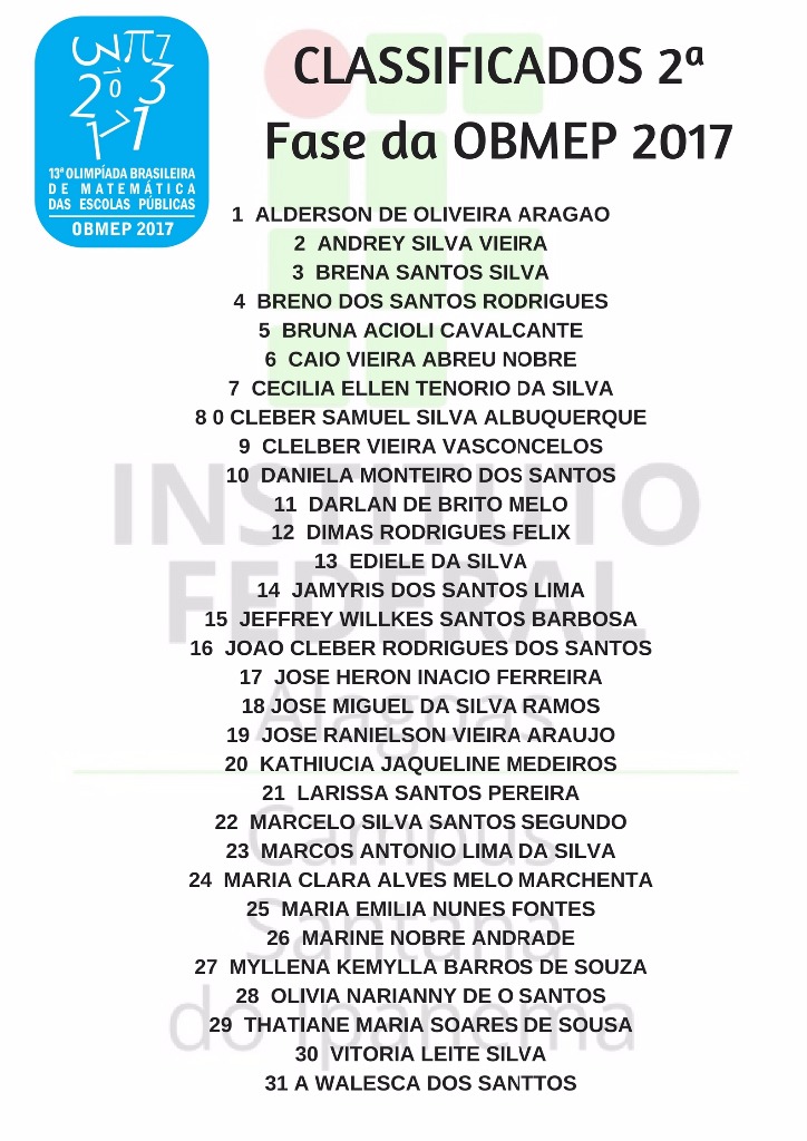 CLASSIFICADOS 2ª Fase da OBMEP 2017.jpg