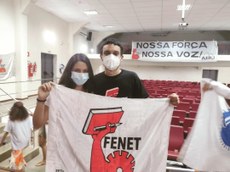 Larissa Marjan, do Campus Satuba, e Peterson Silva, do Campus Maceió na Plenária Nacional dos Grêmios da Fenet