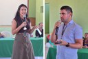 Diretora-geral, Uilliane Faustino, e Diretor de Ensino, Pedro Juvencio saúdam os estudantes durante a abertura do ano letivo