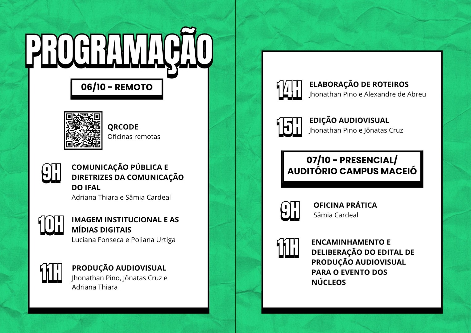 Oficina será realizada nos dias 6 e 7 de outubro