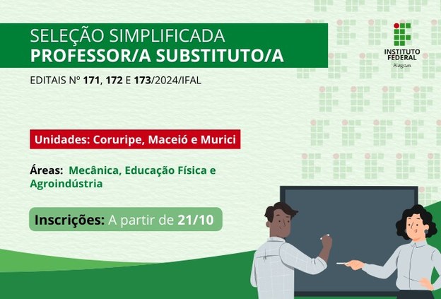 Ifal abre inscrições para seleção simplificada de professores nos campi Maceió, Coruripe e Murici