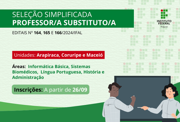 Ifal abre seleção para professores substitutos em Maceió, Arapiraca e Coruripe