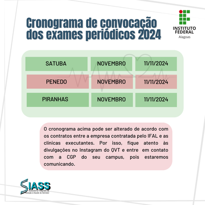 Convocações do mês de novembro