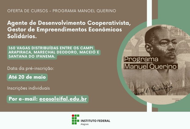 Ifal oferta cursos de Agente de Desenvolvimento Cooperativista e Gestor de Empreendimentos Econômicos Solidários