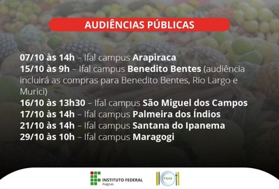 Calendário das audiências públicas