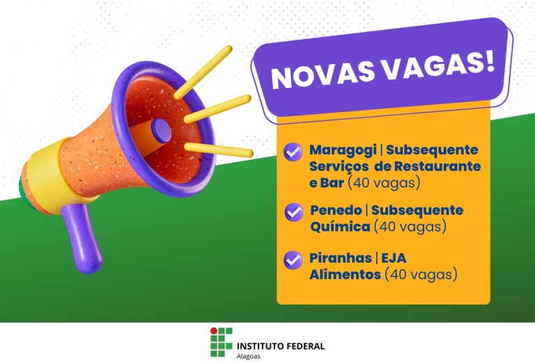 Ifal seleciona estudantes para cursos técnicos gratuitos subsequentes e EJA