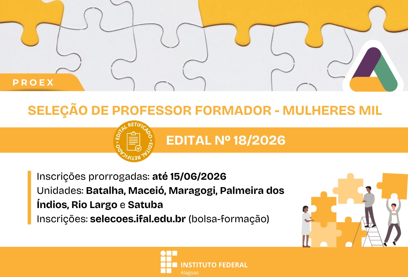 Proex retifica edital de seleção para professor formador do Programa Mulheres Mil
