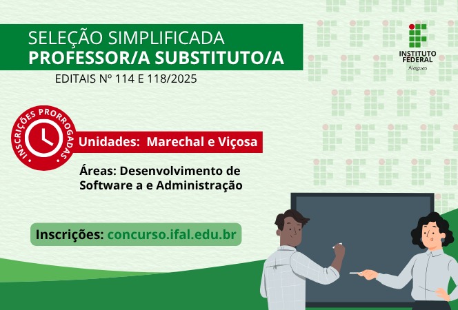 Prorrogada as inscrições para contratação de dois professores/as substitutos/as