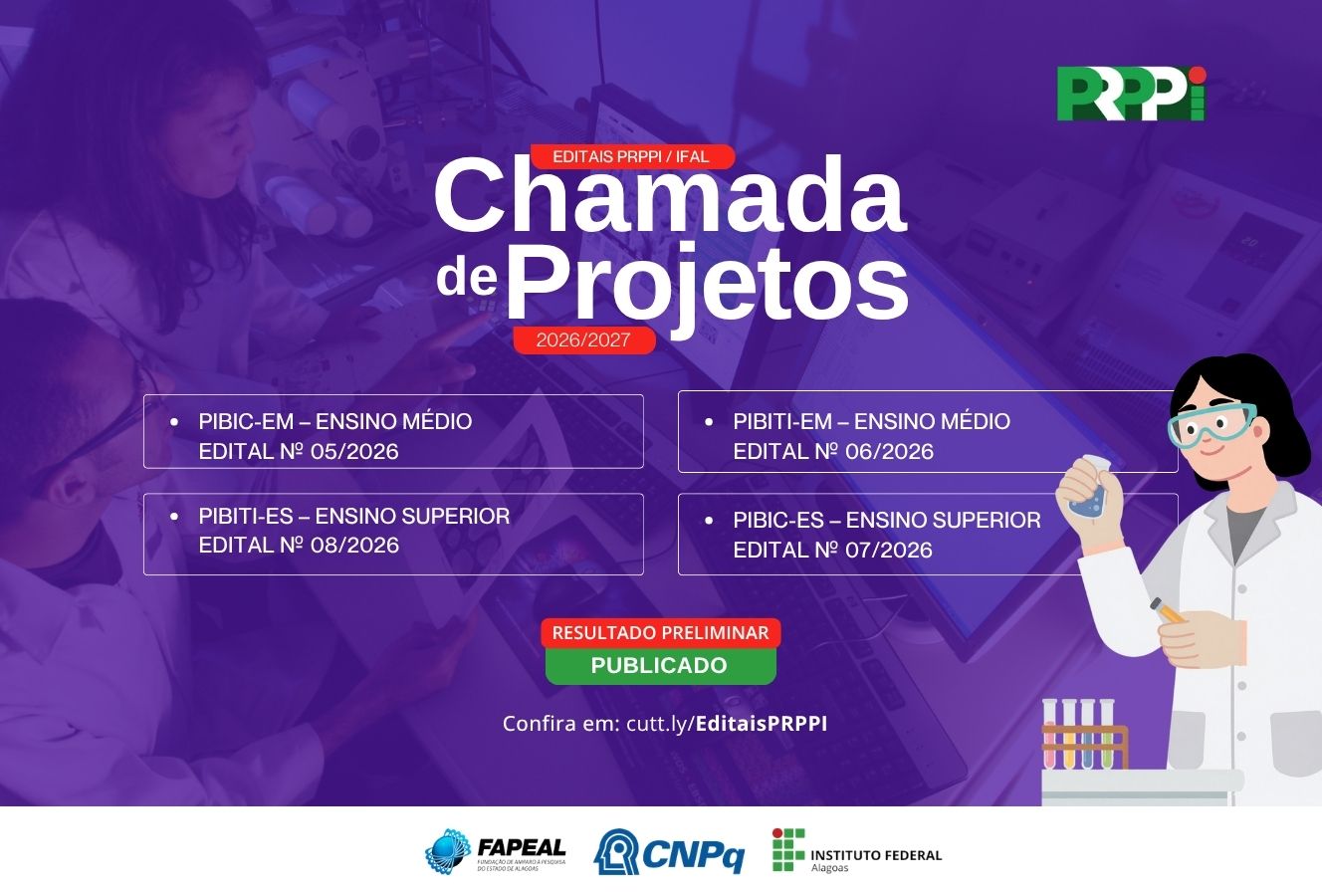 PRPPI divulga resultados preliminares de editais de seleção de projetos de pesquisa e inovação