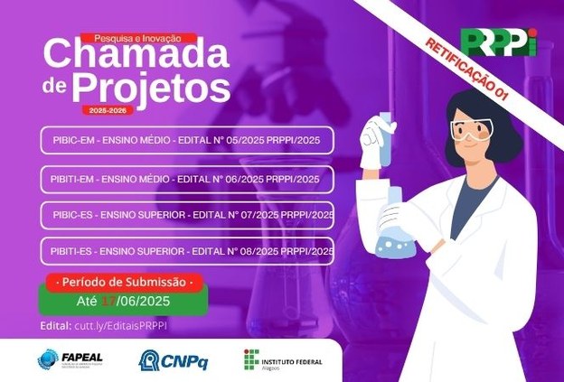 PRPPI retifica editais de Projetos de Pesquisa e Inovação