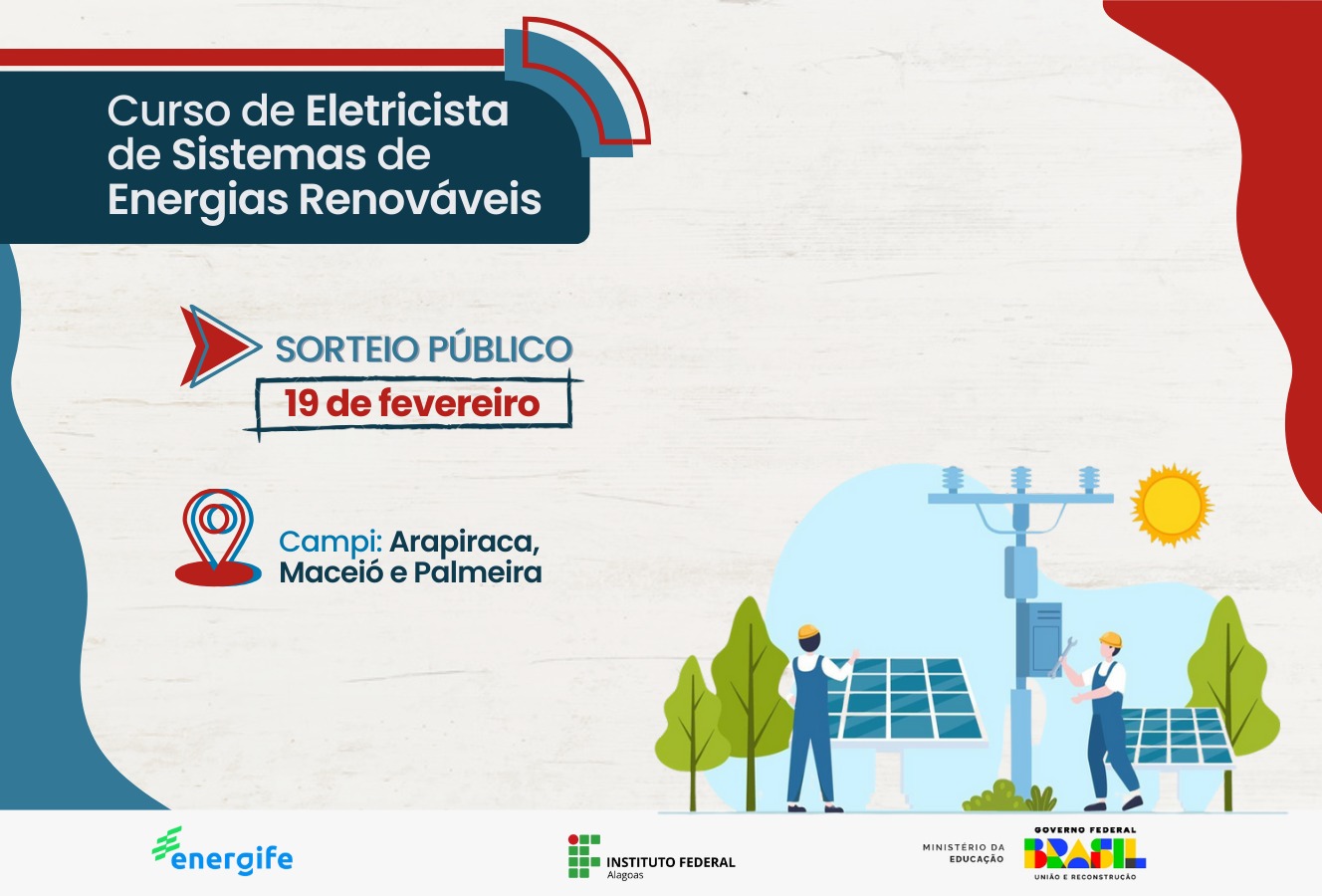 Sorteio público do curso de Eletricista de Sistemas Renováveis é nesta segunda; confira detalhes