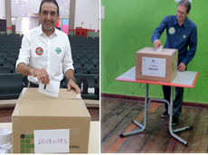 Candidatos Carlos Guedes e Givaldo Oliveira durante votação nesta manhã